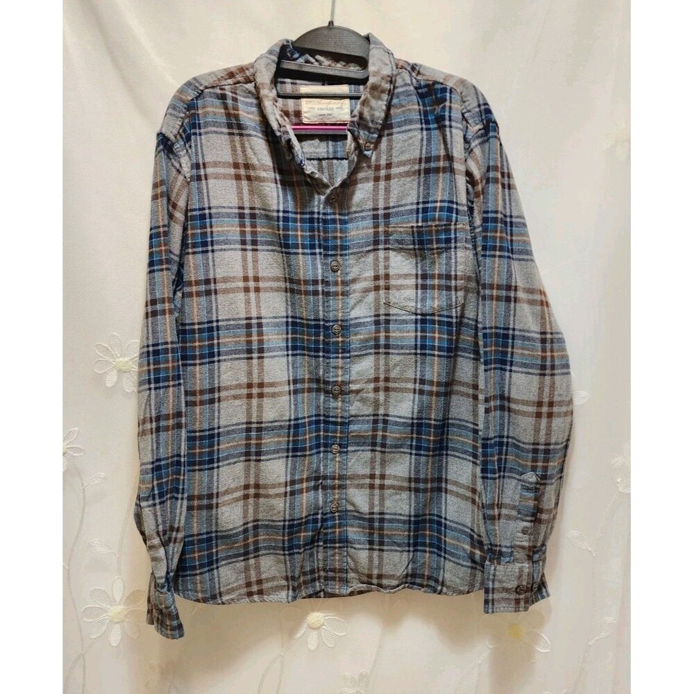 Weatherproof Vintage Mens Large Gray Shirt Flannel Plaid Outdoors Rustic Farm
